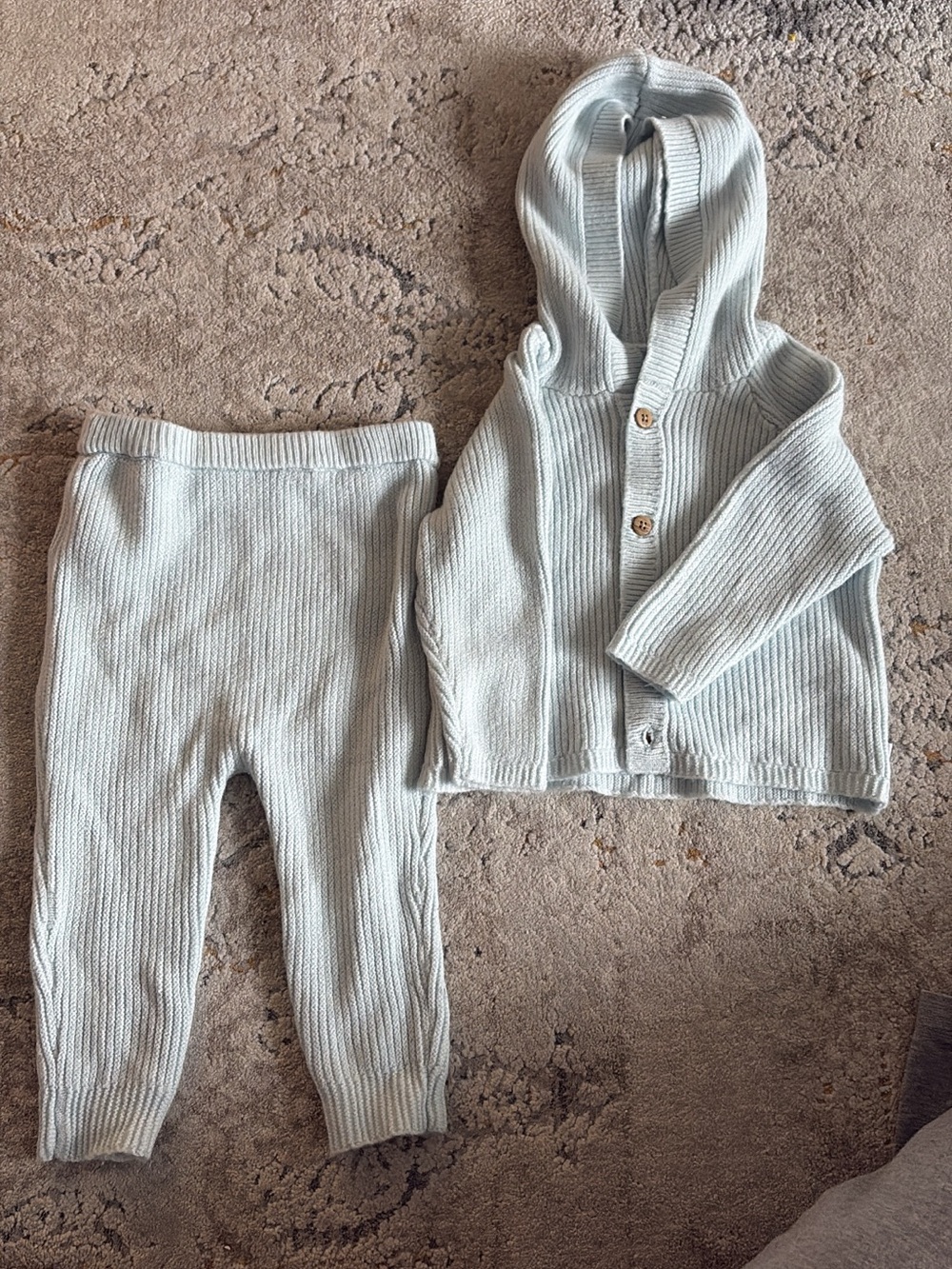Light Blue Knit Hooded Baby Set - 2-Piece